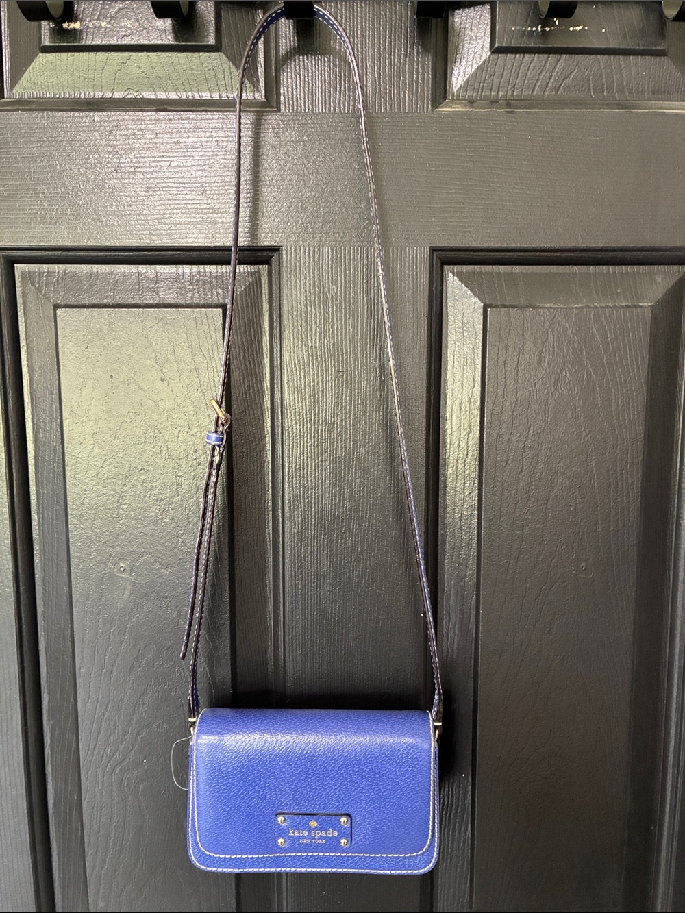 kate spade Royal Blue Leather Crossbody with Gold-Tone Logo New